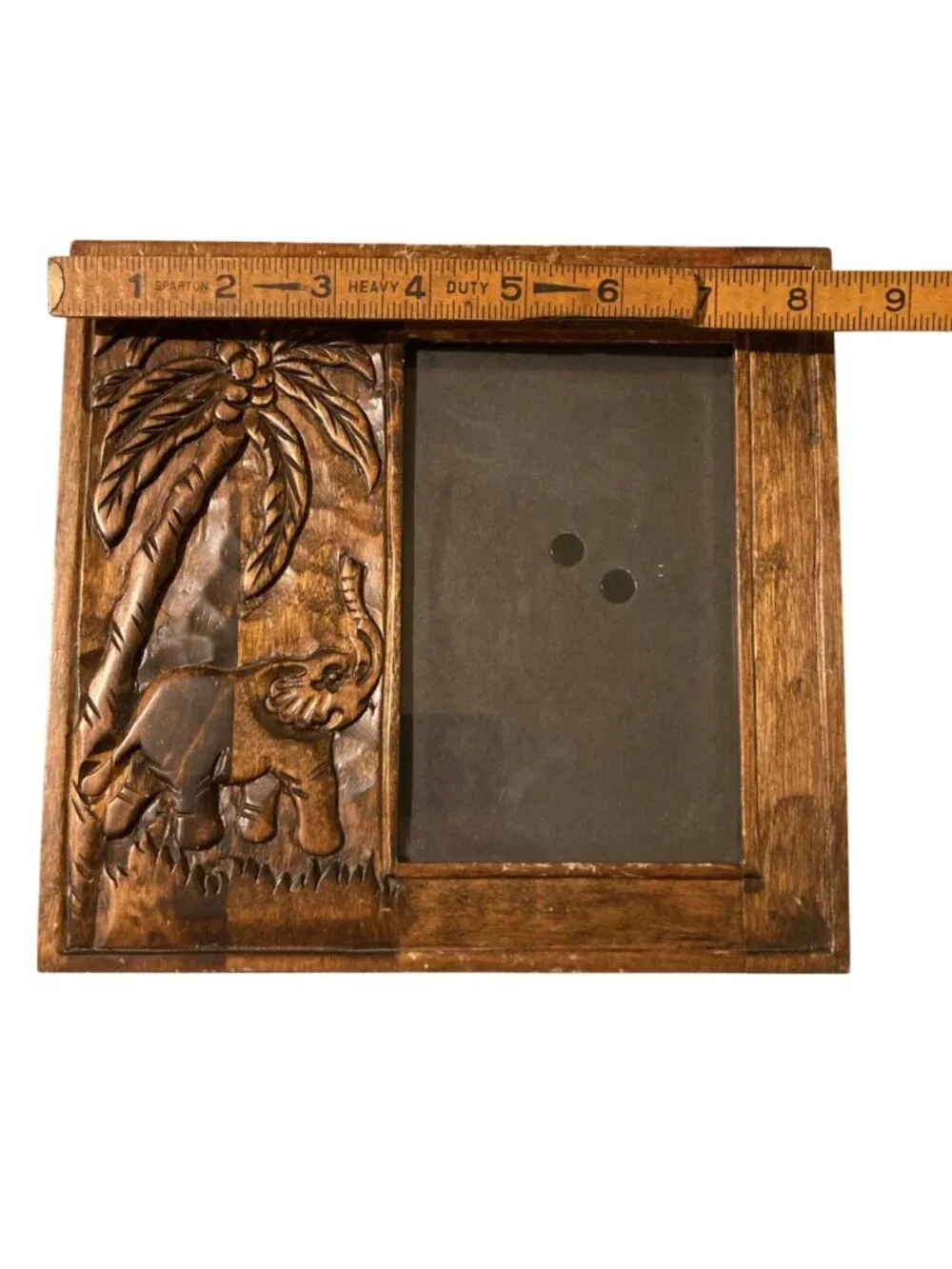 Hand Carved Wooden Elephant And Palm Tree Picture Frame
